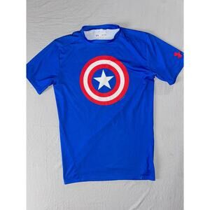 Under Armour Heat Gear Compression Marvel Captain America Athletic Shirt. XL EUC